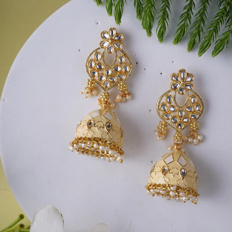 women’s stud earrings-Shagna Gold Plated Meenakari And Pearls Jhumki Earrings