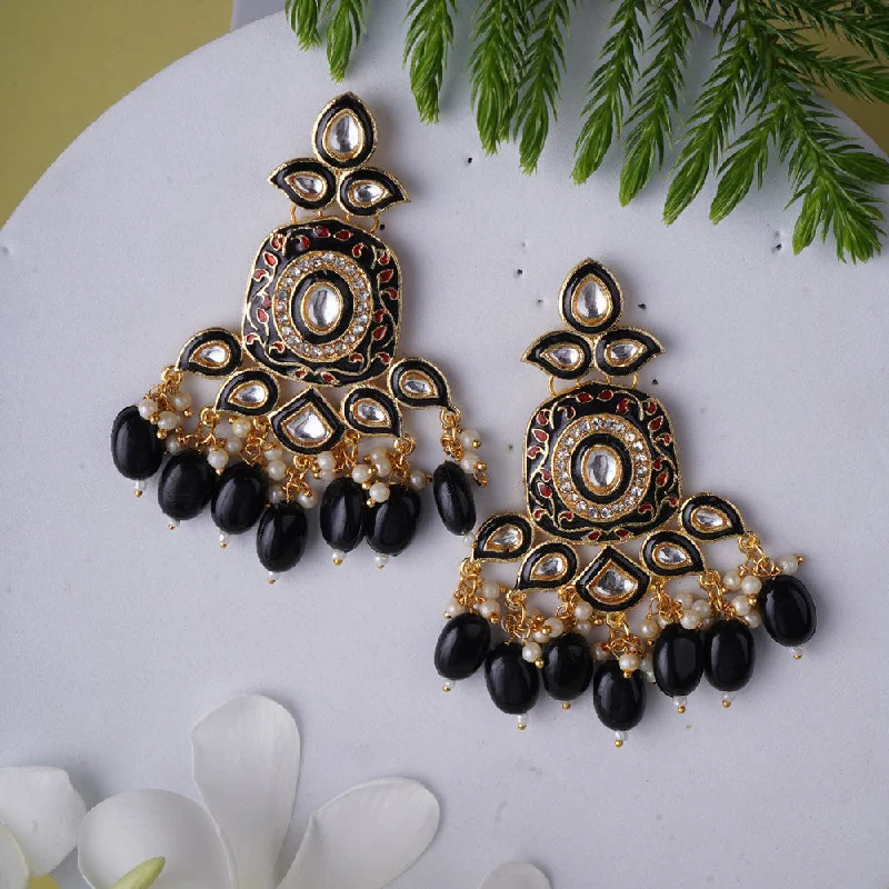 women’s gold hoop earrings-Shagna Gold Plated Meenakari And Pearls Dangler Earrings