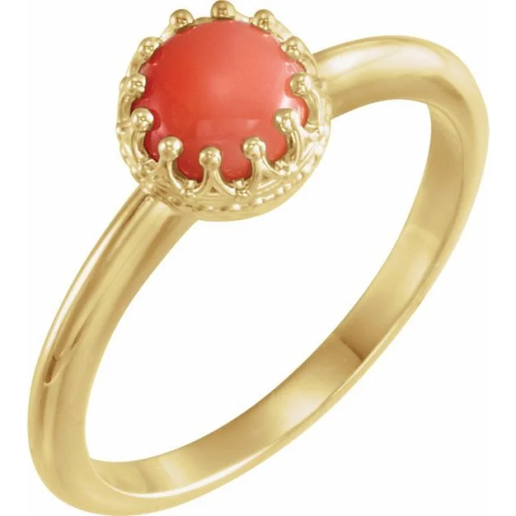 women’s ruby engagement rings-14K Yellow 6 mm Natural Pink Coral Crown Cabochon Ring