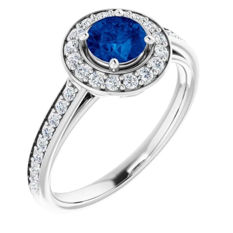 women’s engraved engagement rings-Platinum Lab-Grown Blue Sapphire & 1/3 CTW Natural Diamond Ring