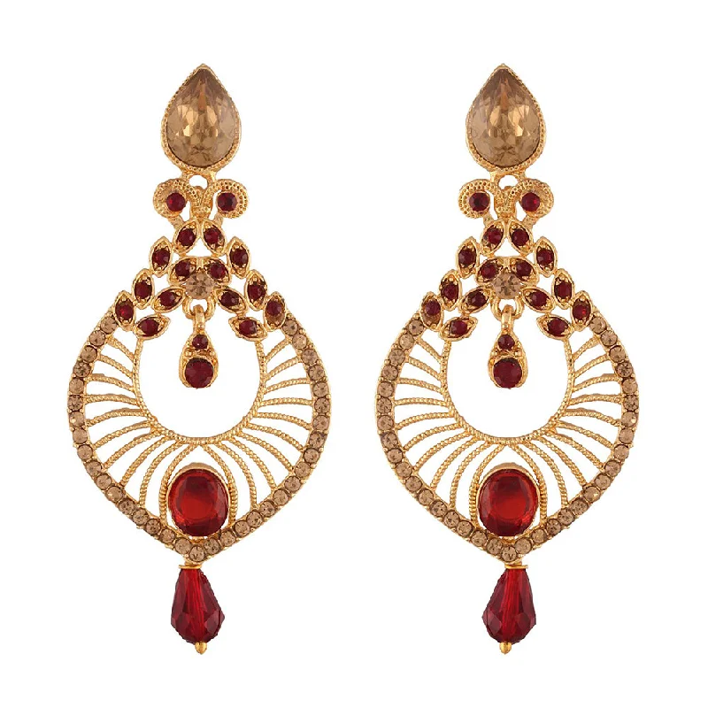 women’s bohemian earrings-Etnico Traditional Gold Plated Dangler & Drop Chandbali Designer Earrings For Women (E2612M)