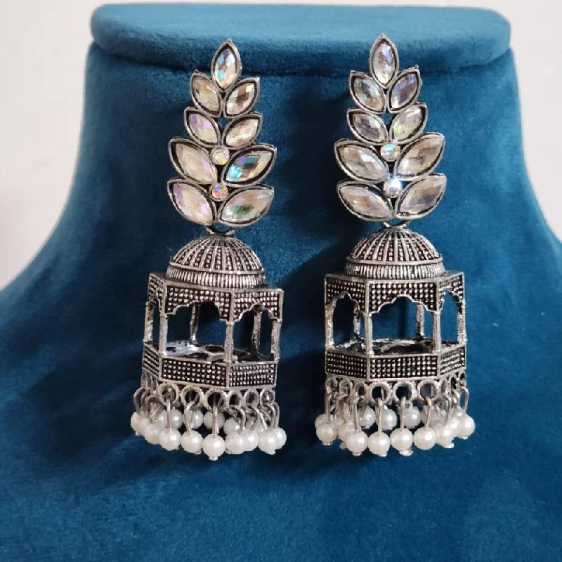 women’s trendy earrings-H K Fashion Oxidised Plated Austrian Stone And Beads Jhumki Earrings