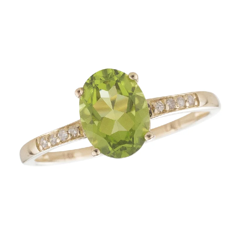 women’s wedding engagement rings with diamonds-14K Yellow Gold 1.16ctw Oval Peridot & Diamond Ring