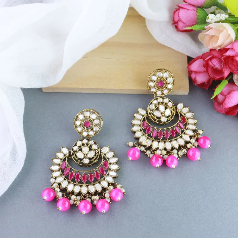 women’s square earrings-Etnico Gold Plated Traditional Kundan & Stone Studded Chandbali Earrings For Women(E3079Q)