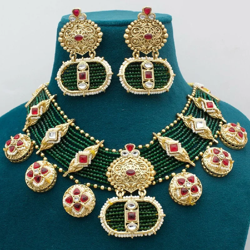 women’s cross necklaces-JCM Gold Plated Kundan Stone And Peals Necklace Set