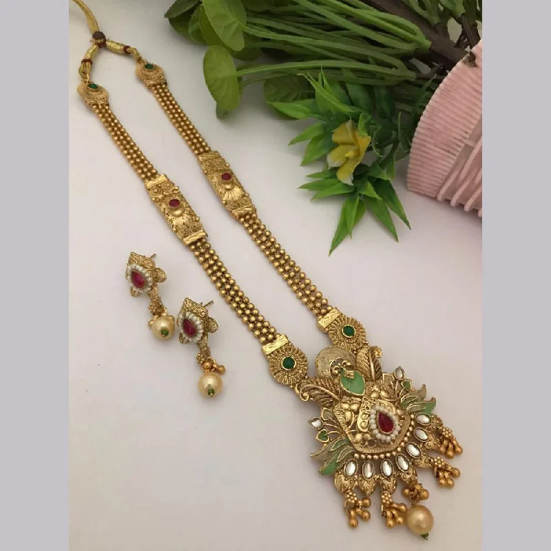 women’s butterfly pendant necklaces-FS Collection Gold Plated Kundan Stone Long Necklace Set