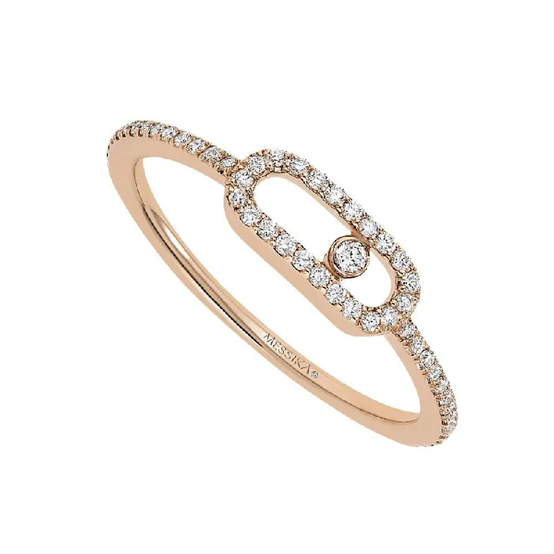 women’s halo diamond engagement rings-18ct Pink Gold Move Uno Single Diamond And Pave Set Diamond Ring