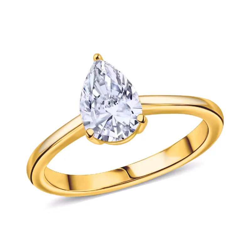 women’s luxury engagement rings-Solitaire Pear Cut Lab Grown Diamond Ring in 9K Gold