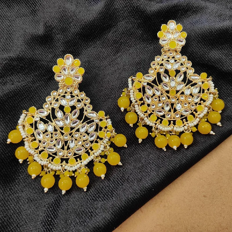 women’s black earrings-Darshana Jewels Gold Plated Kundan Stone And Beads Dangler Earrings