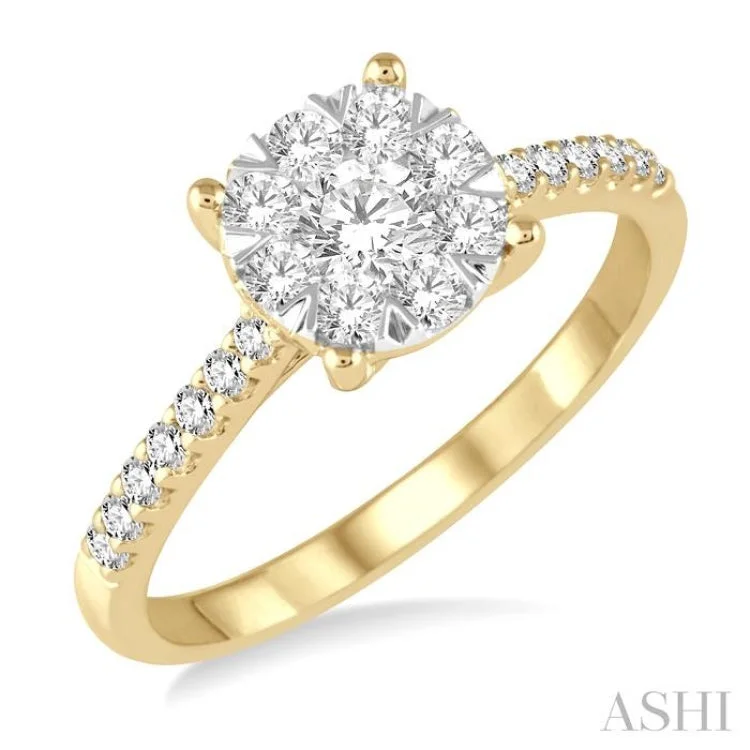 women’s fancy diamond engagement rings-3/4 Ctw Round Cut Lovebright Diamond Ring in 14K Yellow and White Gold