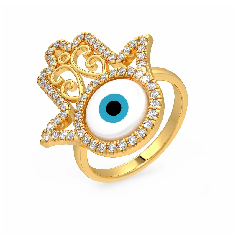 women’s fancy cut engagement rings-Hamsa Evil Eye Diamond Ring