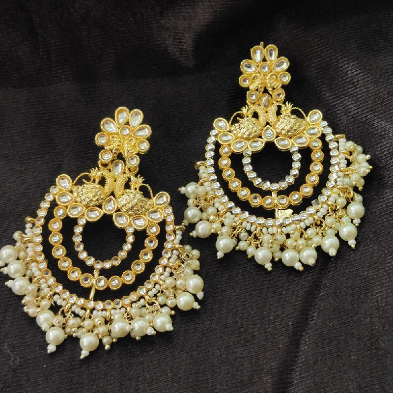 women’s gold-plated earrings-Darshana Jewels Gold Plated Kundan Stone And Beads Dangler Earrings