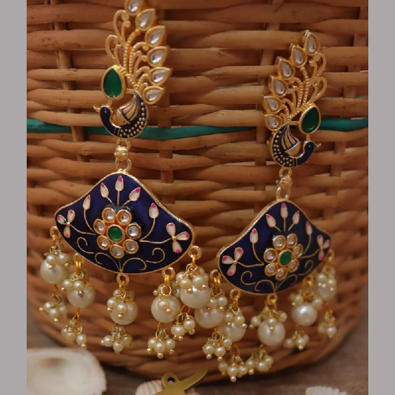 women’s pearl dangly earrings-FS Collection Gold Plated Kundan Stone And Meenakari Dangler Earrings