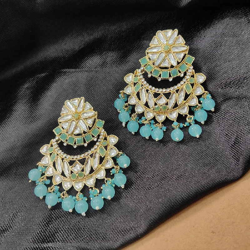 women’s tribal earrings-Darshana Jewels Gold Plated Kundan Stone And Beads Dangler Earrings