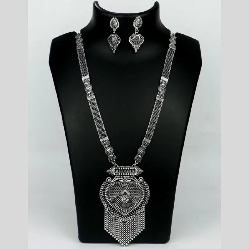 women’s vintage charm necklaces-Mahavir Oxidised Plated Long Necklace Set