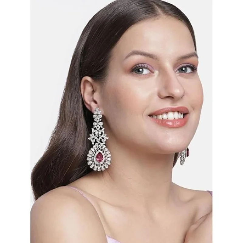 women’s vintage earrings-Etnico Silver Plated White Diamond Sparkling Dangle Earrings for Women (E2101ZQ)