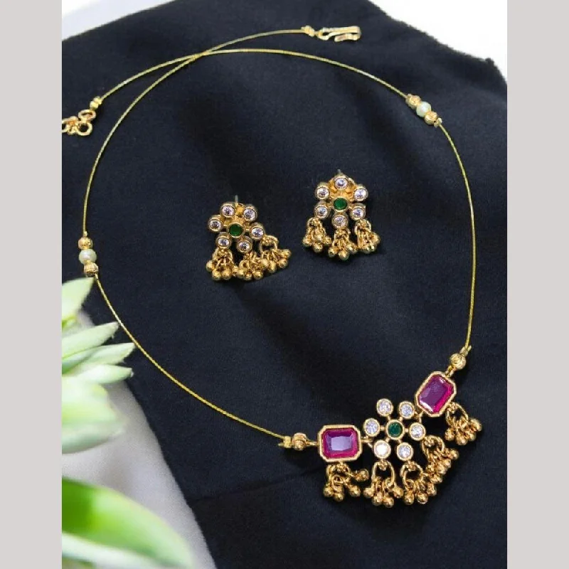 women’s zodiac necklaces-Sona Creation Gold Plated Austrian Stone Necklace Set