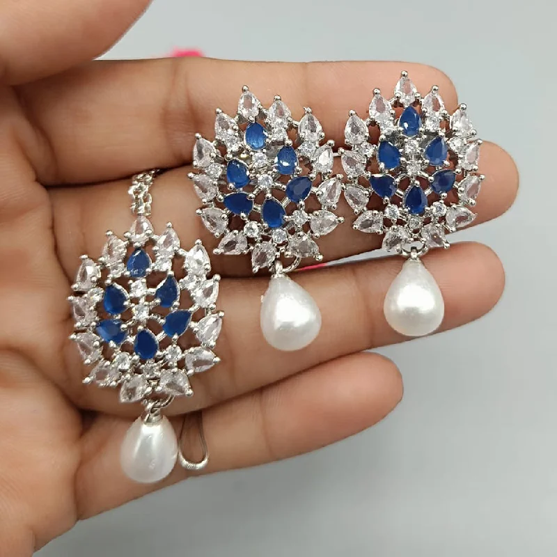 women’s silver earrings-Manisha Jewellery Silver Plated AD Dangler Earrings With Mangtikka