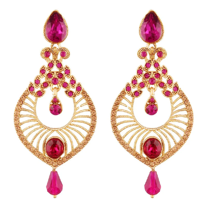 women’s minimalist earrings-Etnico Traditional Gold Plated Dangler & Drop Chandbali Designer Earrings For Women (E2612Q)