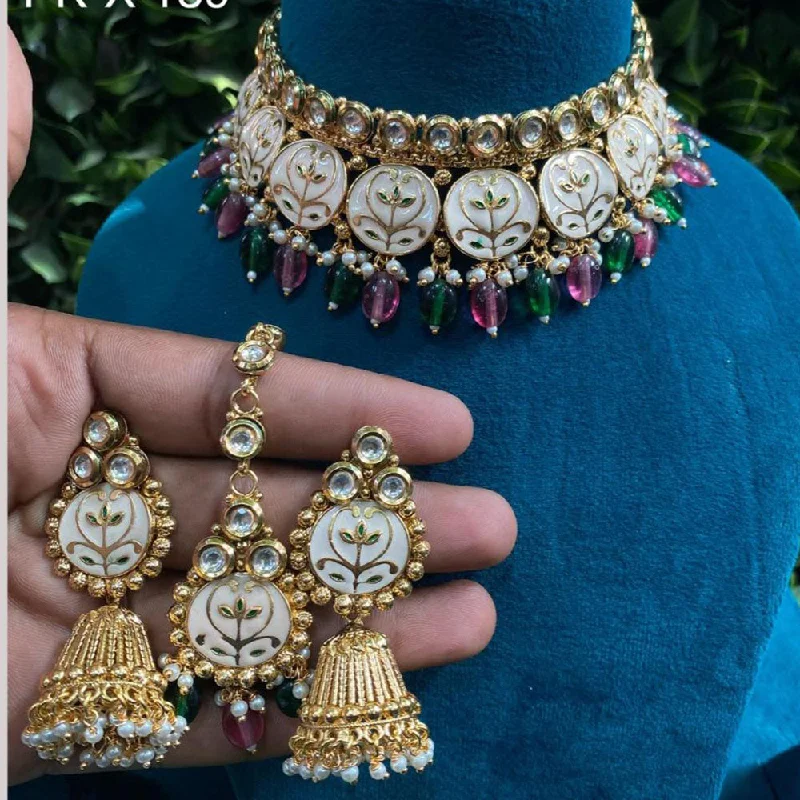 women’s charm necklaces-Amoliya Jewels Gold Plated Kundan Stone Meenakari Necklace Set