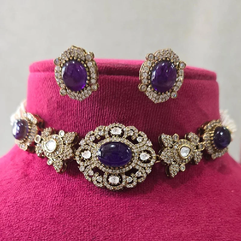 women’s classic necklaces-JCM Jewellery Gold Plated Polki Kundan Stone Choker Necklace Set