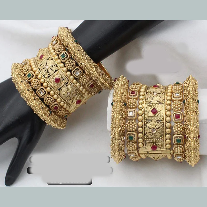 women’s multi-colored bracelets-Manisha Jewellery Gold Plated Pota Stone Bangles Set