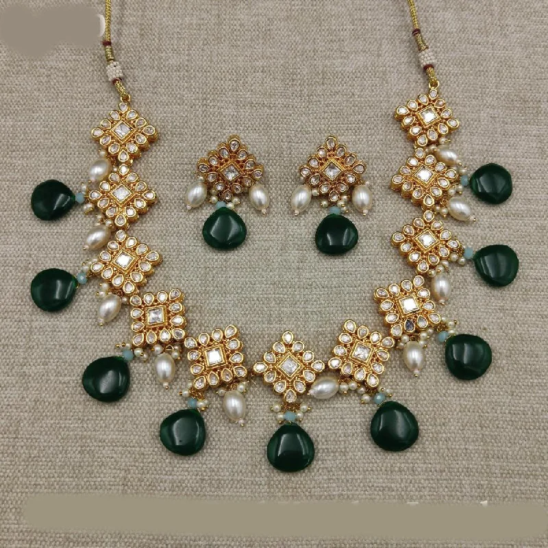 women’s bridal necklaces-Amoliya Jewels Gold Plated Polki Kundan Stone And Pearls Necklace Set