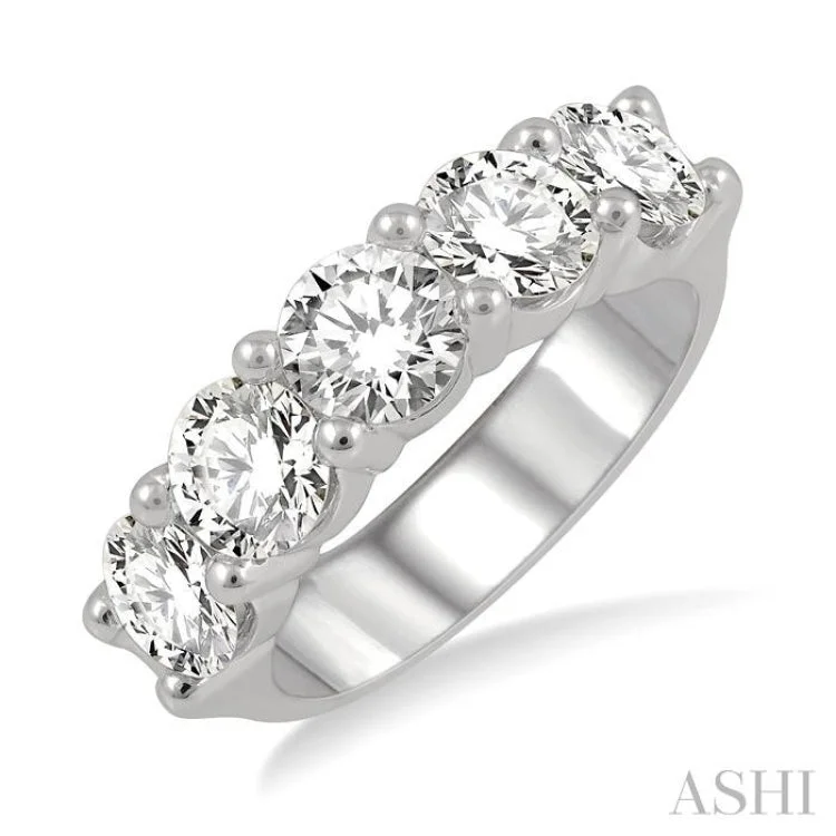 women’s eternity rings-3 ctw 5 Stone Round Cut Diamond Wedding Band in 14K White Gold