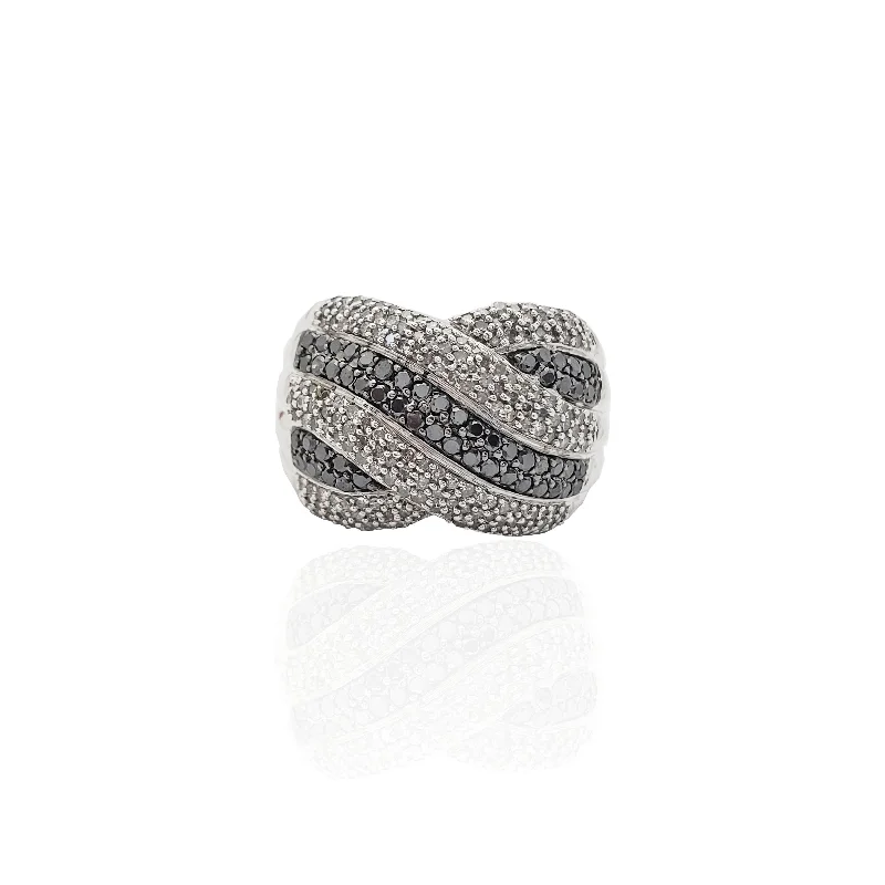 women’s side-stone engagement rings-Black & White Puffy Stripes Diamond Ring (10K)