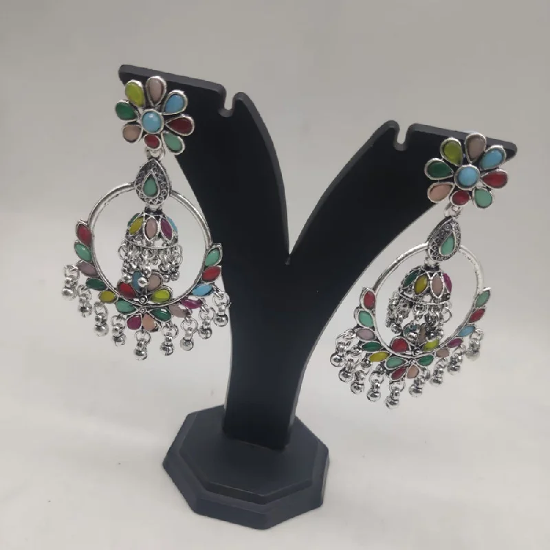 women’s silver stud earrings-SNERA Oxidised Plated Pota Stone And Ghungroo Dangler Earrings