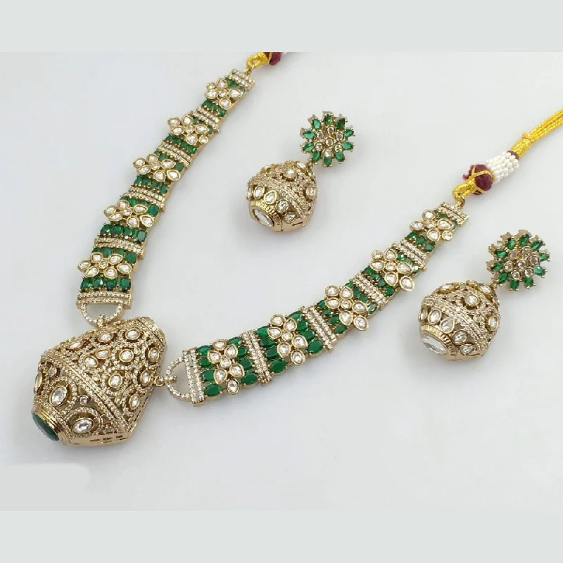 women’s double pendant necklaces-JCM Jewellery Gold Plated Polki Kundan Stone Necklace Set