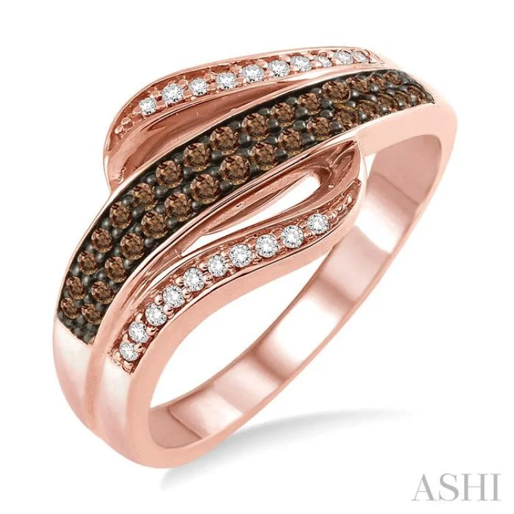 women’s custom platinum engagement rings-1/3 Ctw White and Champagne Brown Diamond Ring in 10K Rose Gold