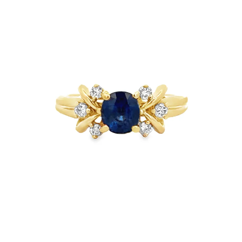 women’s antique engagement rings-Sapphire and Diamond Ring in 18k Yelow Gold