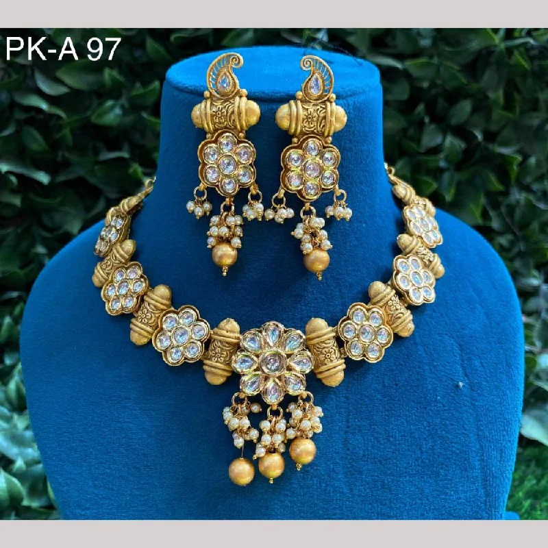 women’s sapphire pendant necklaces-Amoliya Jewels Gold Plated Kundan Stone Choker Necklace Set