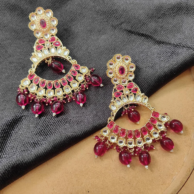 women’s silver drop earrings-Darshana Jewels Gold Plated Kundan Stone And Beads Dangler Earrings