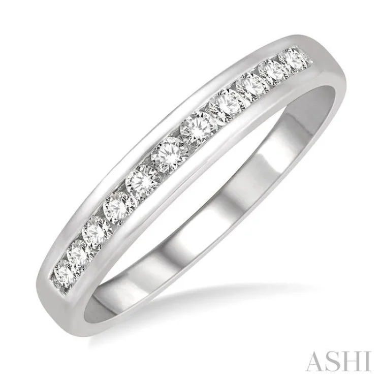 women’s square rings-1/4 ctw Channel Set 11 Stone Round Cut Diamond Wedding Band in 14K White Gold