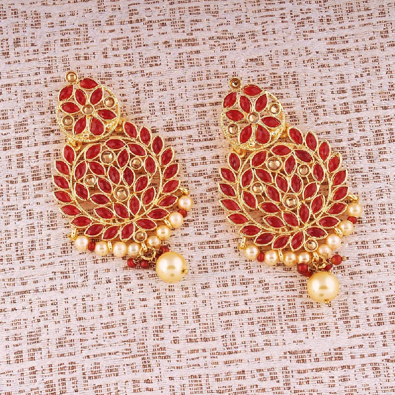 women’s cubic zirconia earrings-Etnico Traditional Gold Plated Chandbali Earrings Encased With Faux Kundans For Women/Girls (E2460R)