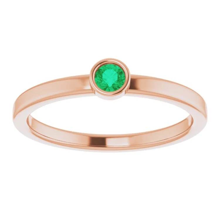 women’s silver rings with diamonds-14K Rose 3 mm Natural Emerald Ring