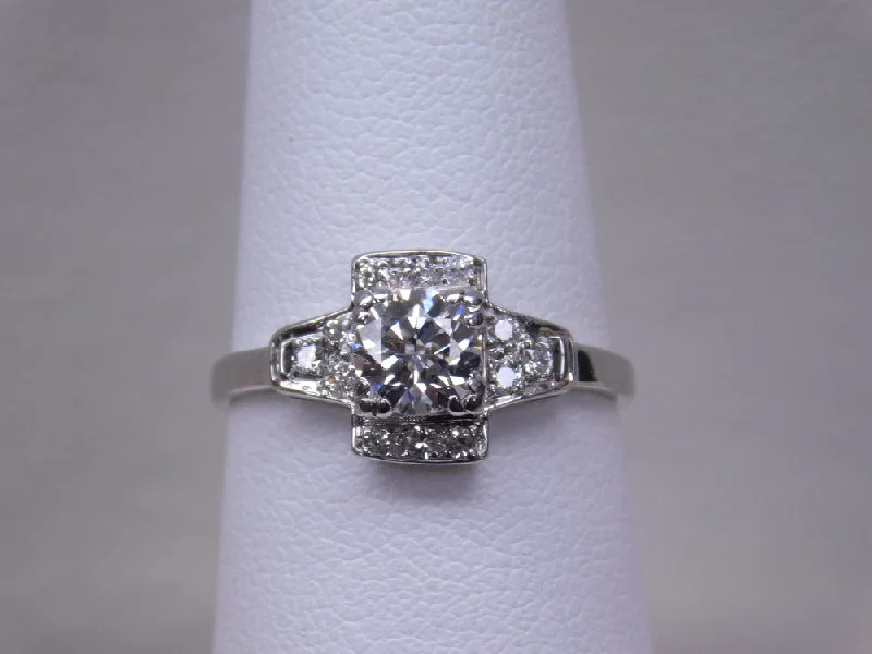 women’s halo engagement rings-PLATINUM ART DECO DIAMOND RING