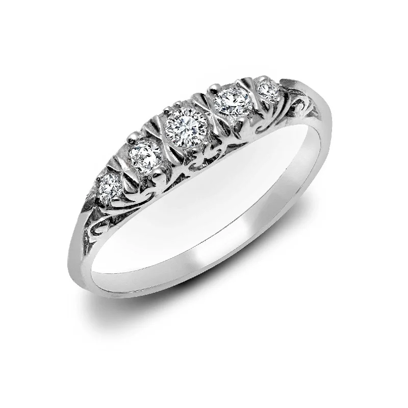 women’s vintage wedding engagement rings-9ct White Gold 5 Stone Diamond Ring