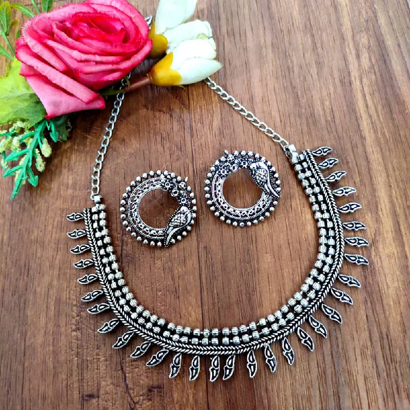 women’s chunky necklaces-Akruti Collection Oxidised Plated Necklace Set