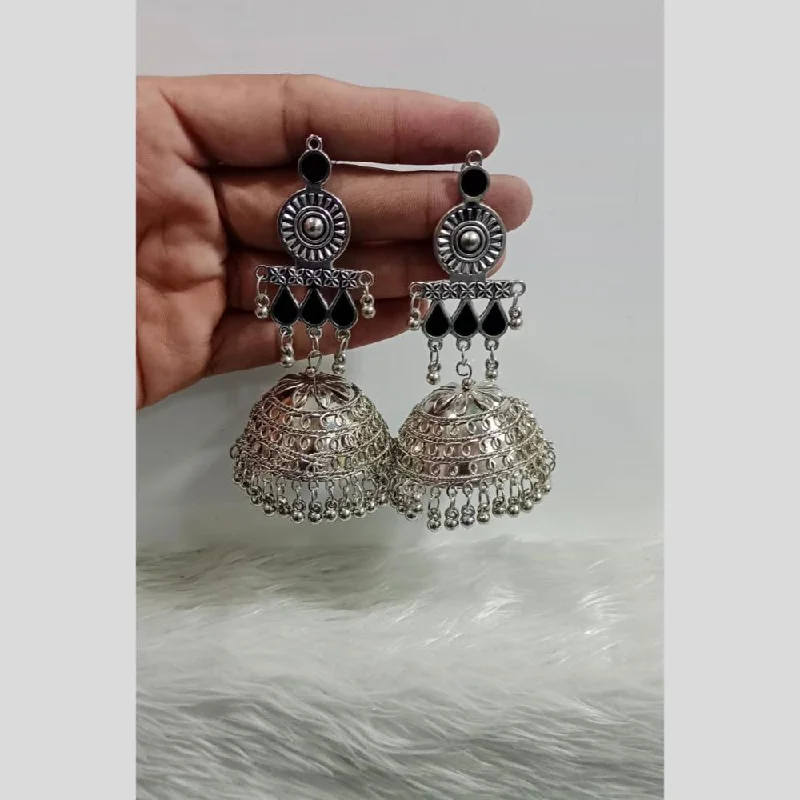 women’s silver earrings-Pooja Bangles Oxidised Plated Jhumki Earrings