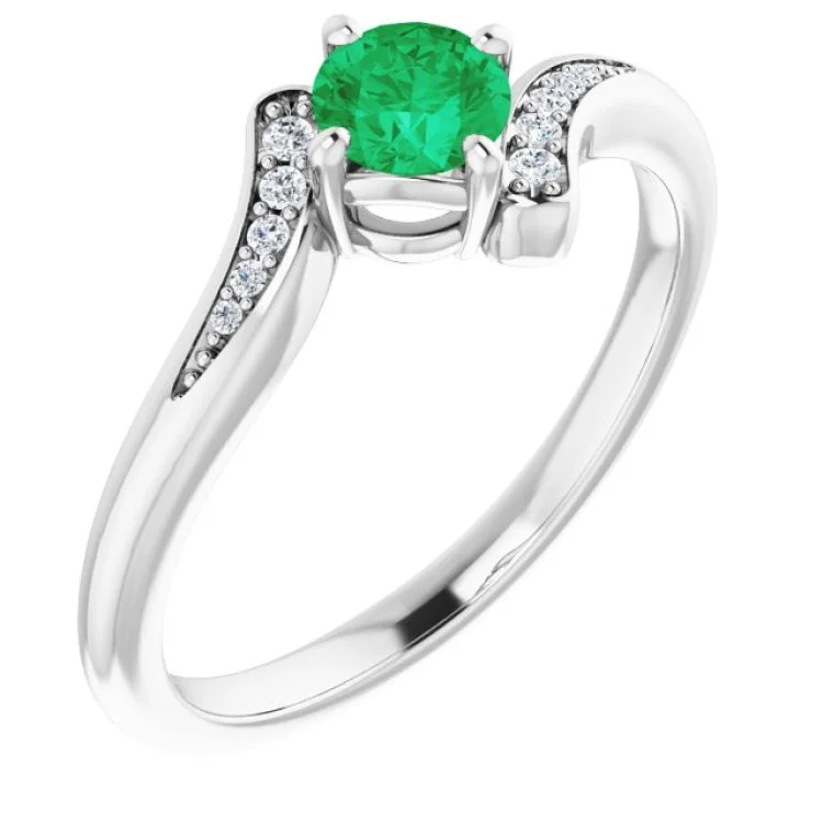 women’s bold gemstone engagement rings-14K White Natural Emerald & .04 CTW Natural Diamond Ring