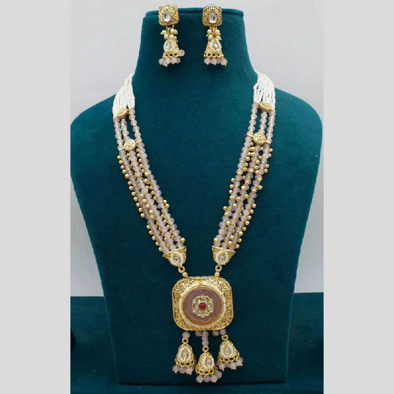 women’s engraved necklaces-JCM Gold Plated Pota Stone And Pearls Necklace Set