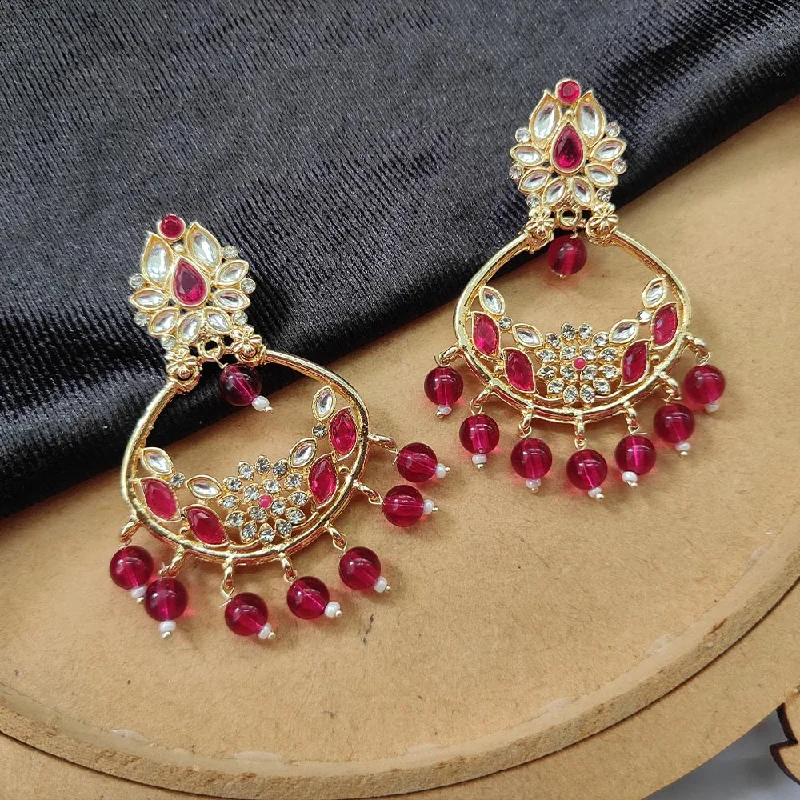 women’s geometric stud earrings-Darshana Jewels Gold Plated Kundan Stone And Beads Dangler Earrings