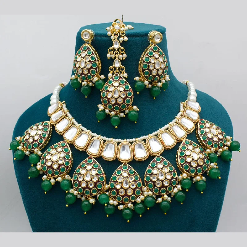 women’s gold-plated necklaces-Manisha Jewellery Gold Plated Kundan Stone And Meenakari Necklace Set