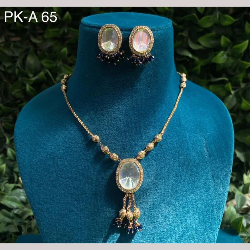 women’s double pendant necklaces-Amoliya Jewels Gold Plated Polki Kundan Stone And Pearls Necklace Set