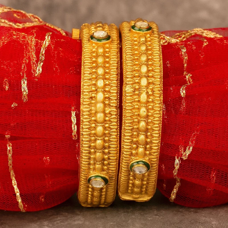 women’s silver cuff bracelets-Raddhi Jewels Designer Premium Quality Rajwadi Gold Plated Brass Openable Kada/Bangles Set