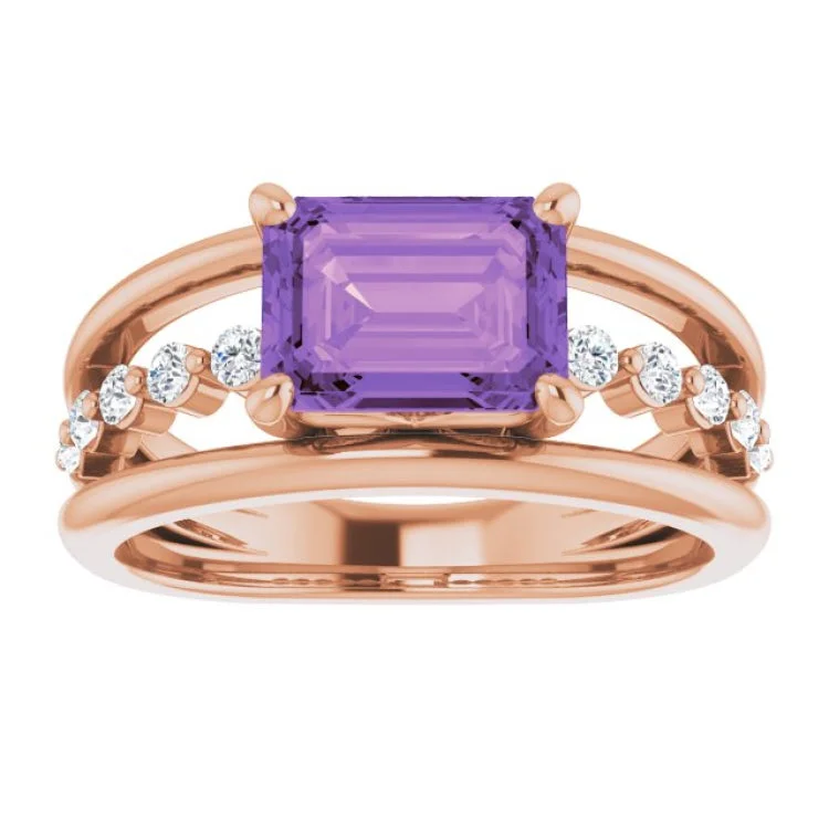 women’s luxury engagement rings-14K Rose Natural Amethyst & 1/5 CTW Natural Diamond Ring