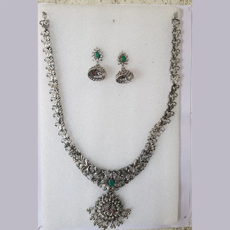 women’s choker necklaces-Shreeji Oxidised Plated Pota Stone Necklace Set